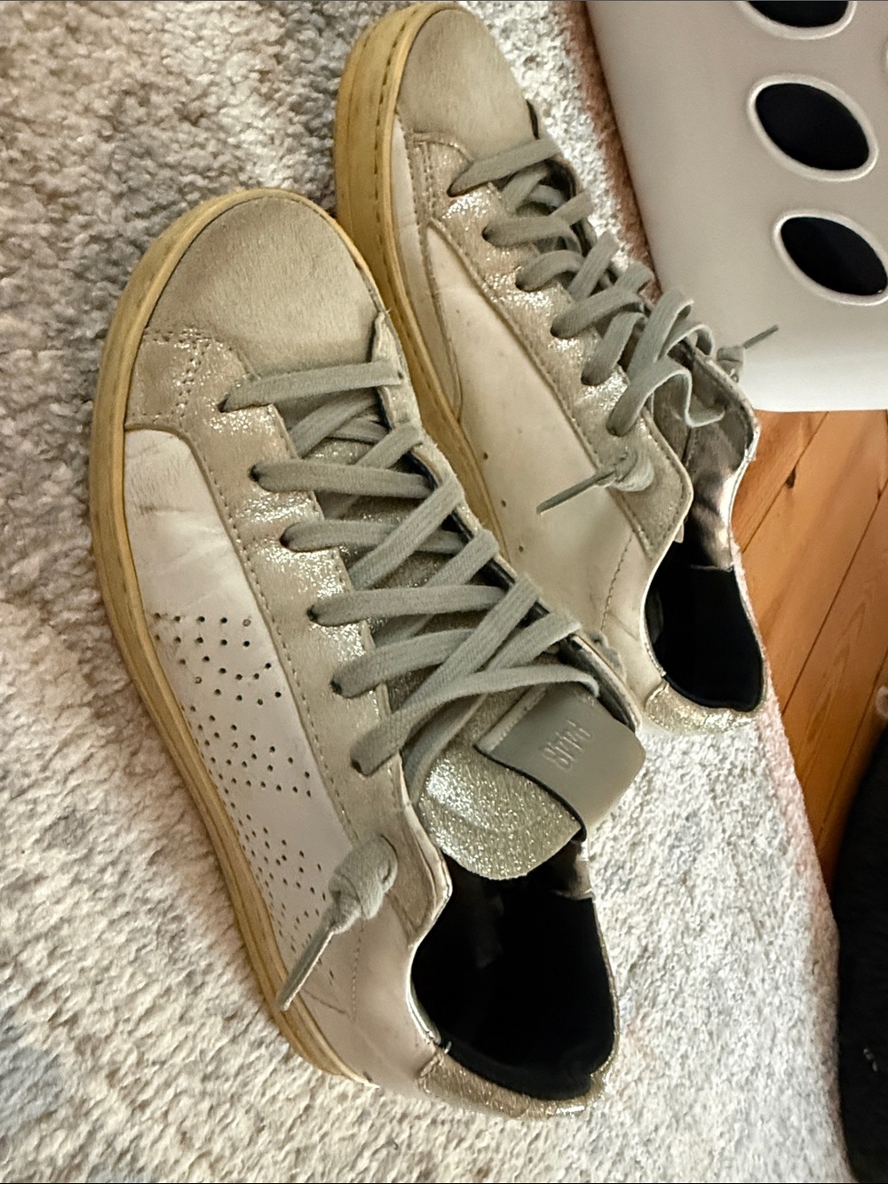 P448 Women's Low-Top Sneakers in Light Beige with Silver Sparkle